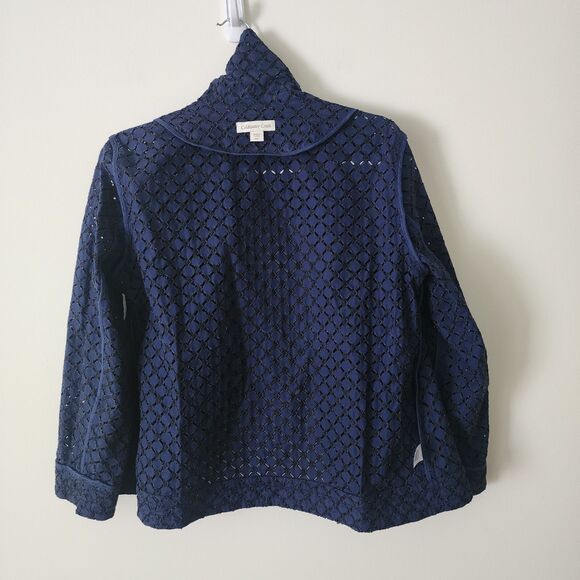 NWT $129 Coldwater Creek Womens Diamond Eyelet Jacket Navy Blue Full-Zip Sz 14P - Picture 6 of 9